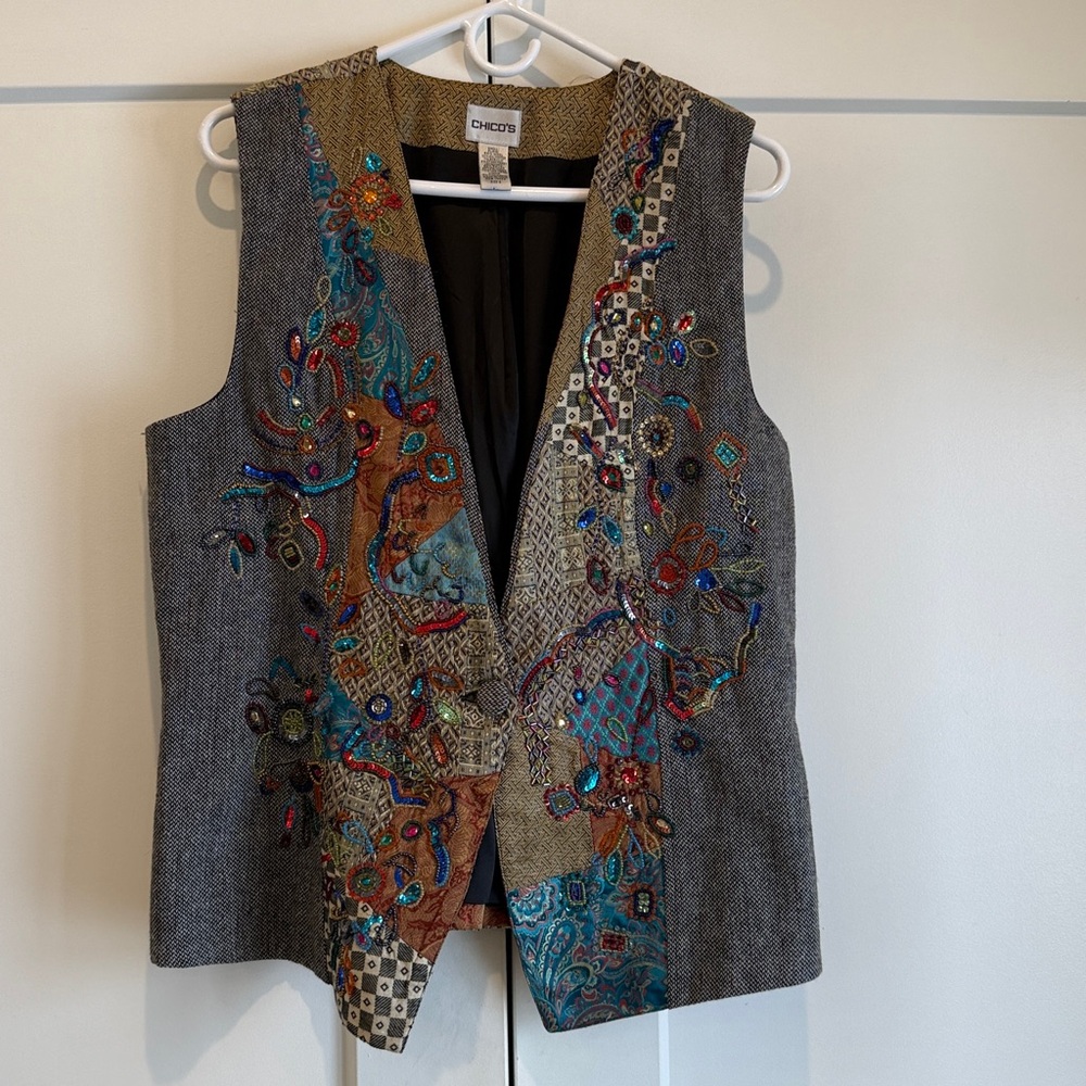 Chico’s Embroidered Patchwork Vest - Adjustable - image 1